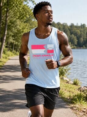 Under Armour Performance Tank Top Men Medium Blue Sleeveless Gym Running Shirt